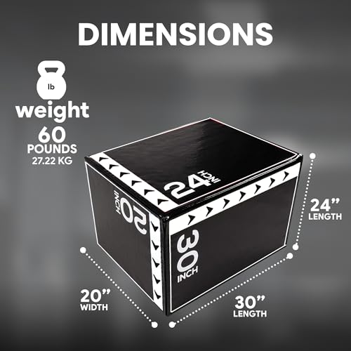 BalanceFrom 3 in 1 20 x 24 x 30 Inch or 20 x 24 x 16 Inch Foam Plyometric Box Jumping Exercise Jumping Trainer, 16-Pound or 60-Pound