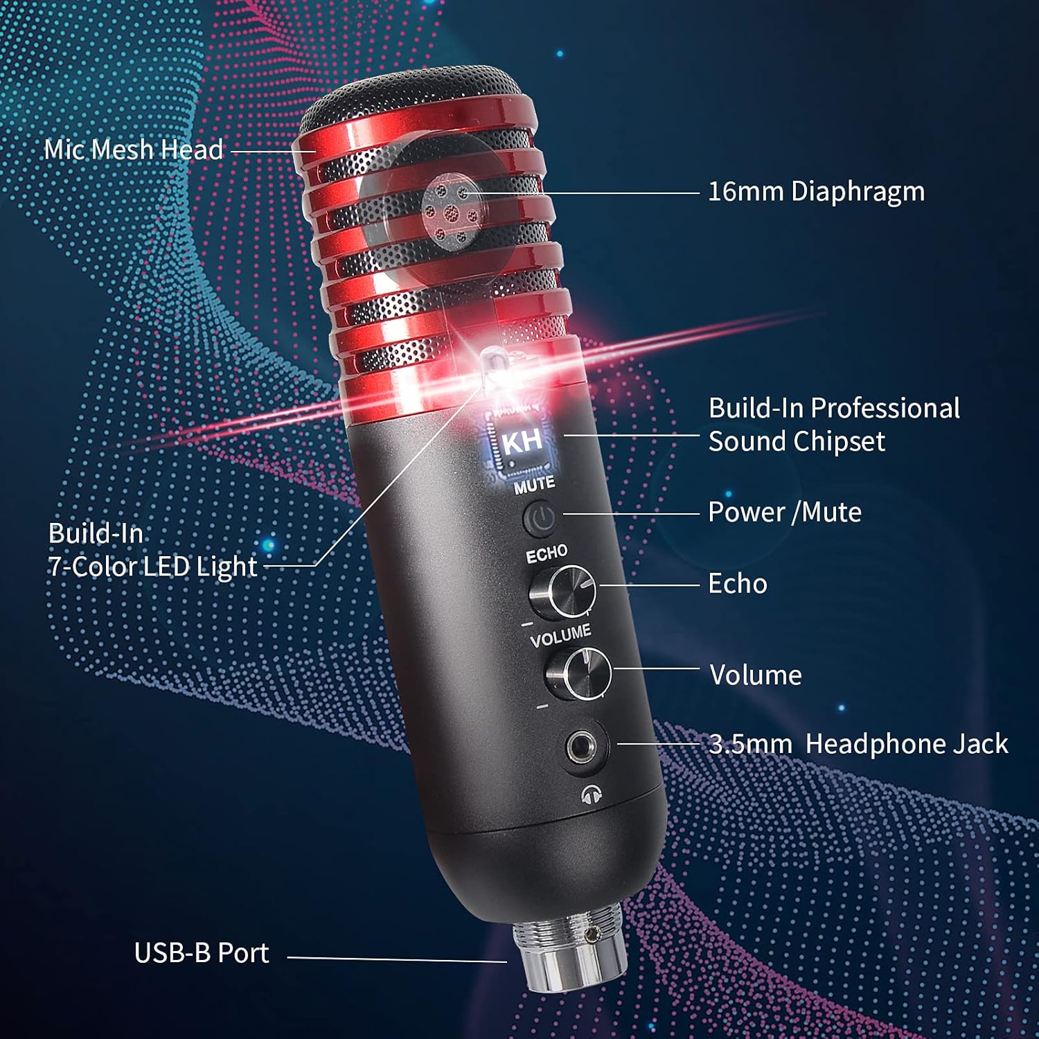 USB Gaming Condenser Microphone Plug and Play Cardioid Condenser Streaming Podcast Mic Kit for PC PS4 Studio Streaming Red with Flexible Boom Arm