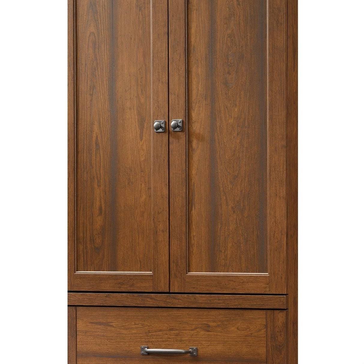 Bedroom Wardrobe Cabinet Storage Armoire in Medium Brown Cherry Wood Finish - Pictured
