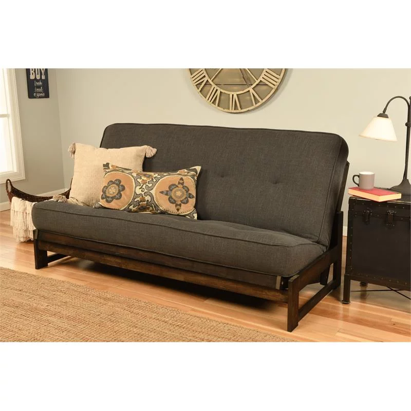 Kodiak Furniture Aspen Futon with Linen Fabric Mattress in Charcoal Gray
