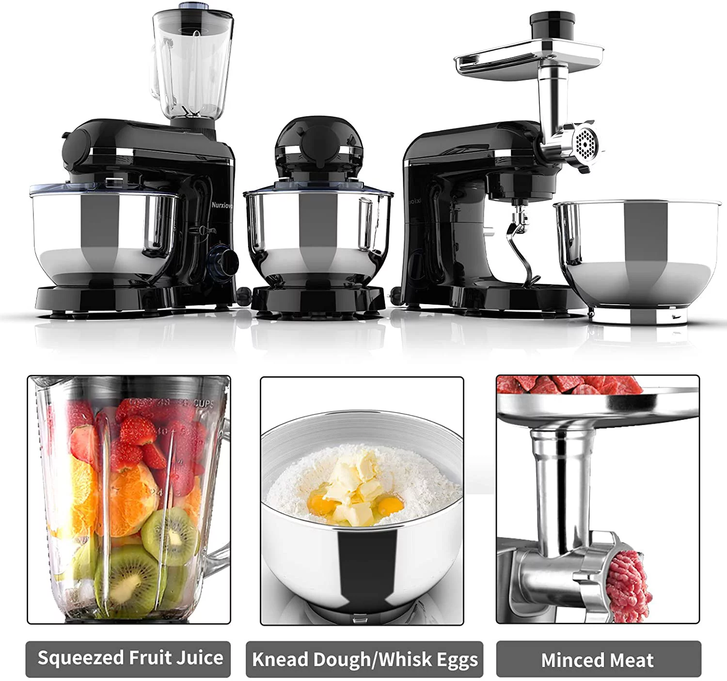 Nurxiovo Stand Mixer 850W 6 Speed Tilt-Head Kitchen Mixer with 6.5QT Mixer with Stainless Steel Bowl, Dough Hook Whisk Beater