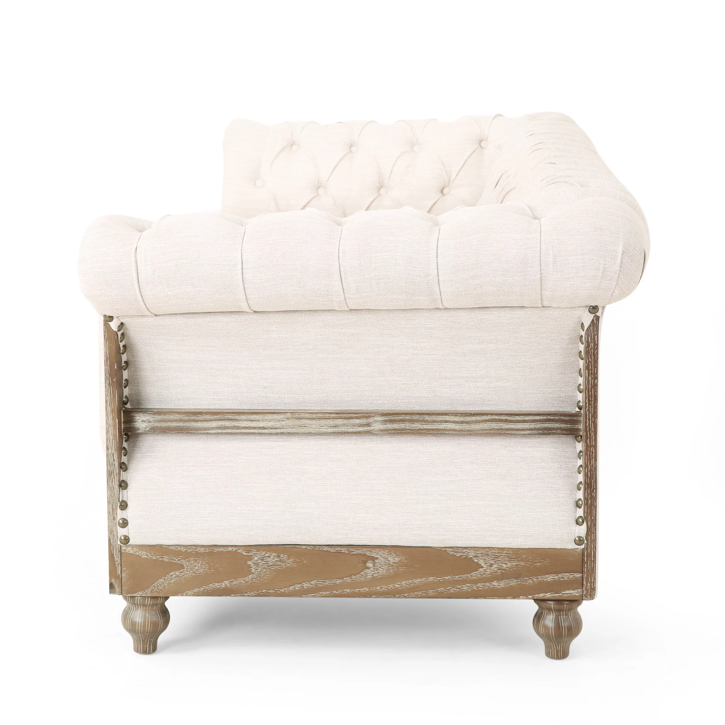 Noble House Petes Fabric Tufted 3 Seater Sofa, Beige