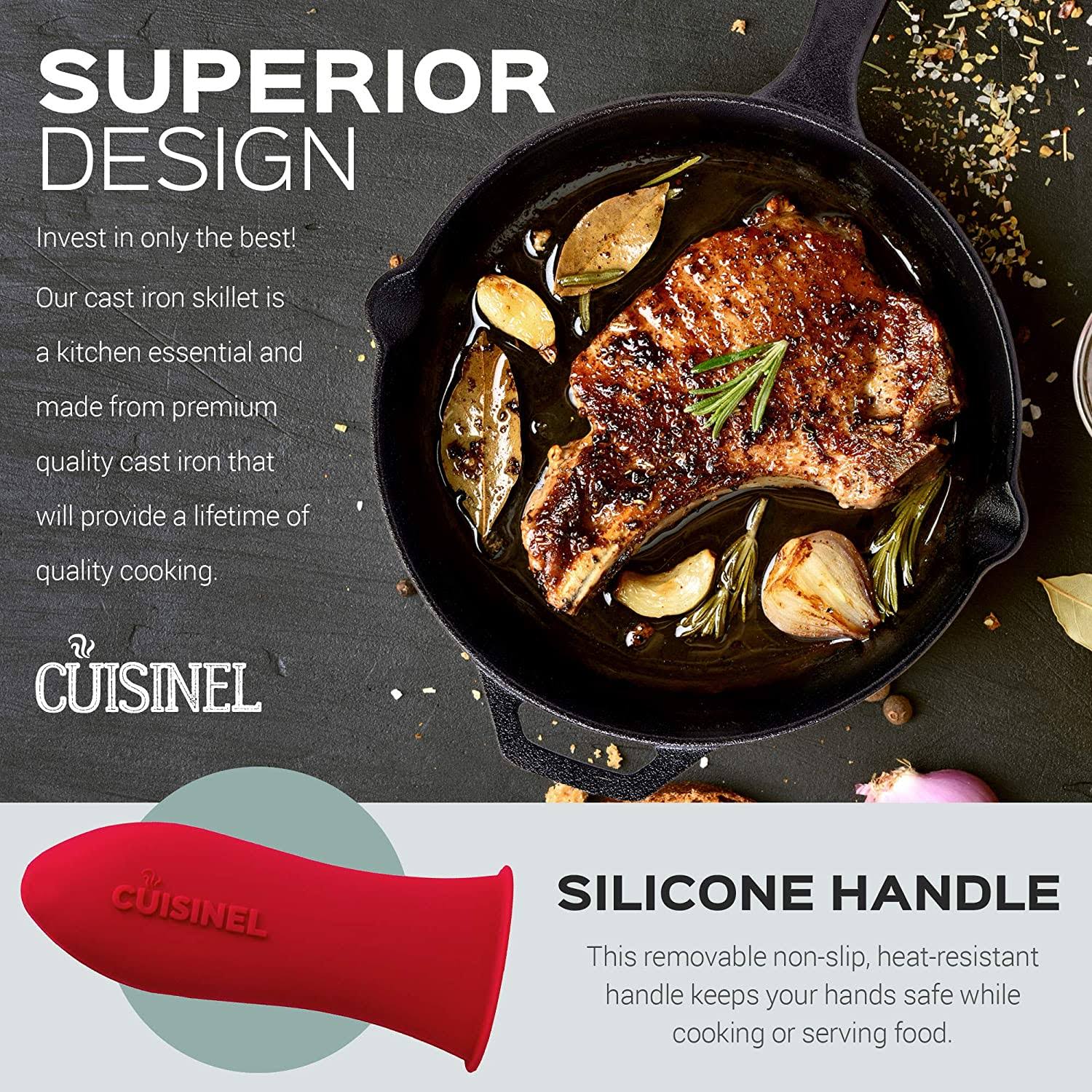 Pre-Seasoned Cast Iron Skillet 3-Piece Chef Set 8-Inch 10-Inch 12-Inch Oven Safe