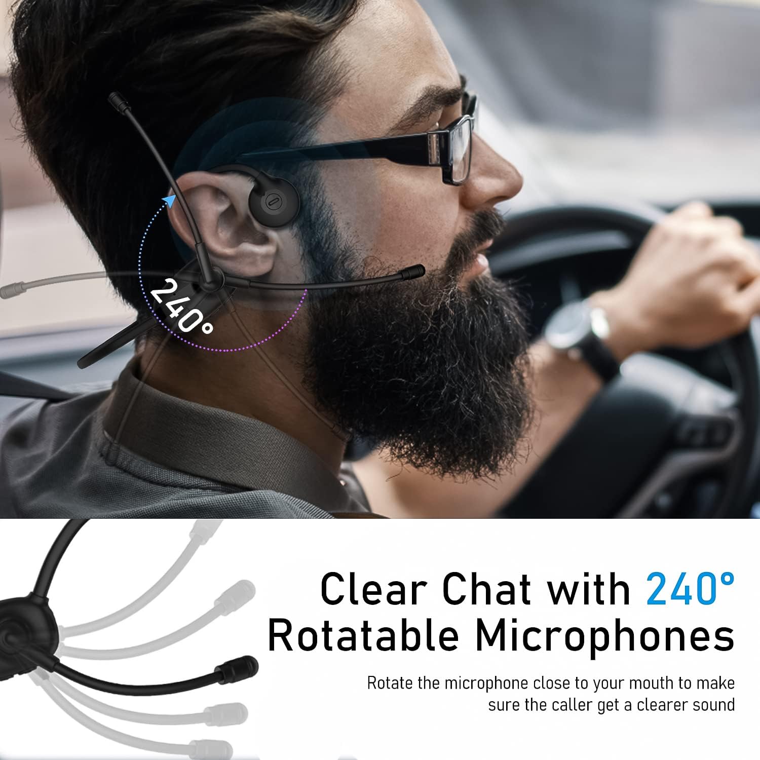 Bone Conduction Headphones with Mic, Bluetooth 5.3 Wireless Headset with Noise Canceling Microphone Boom