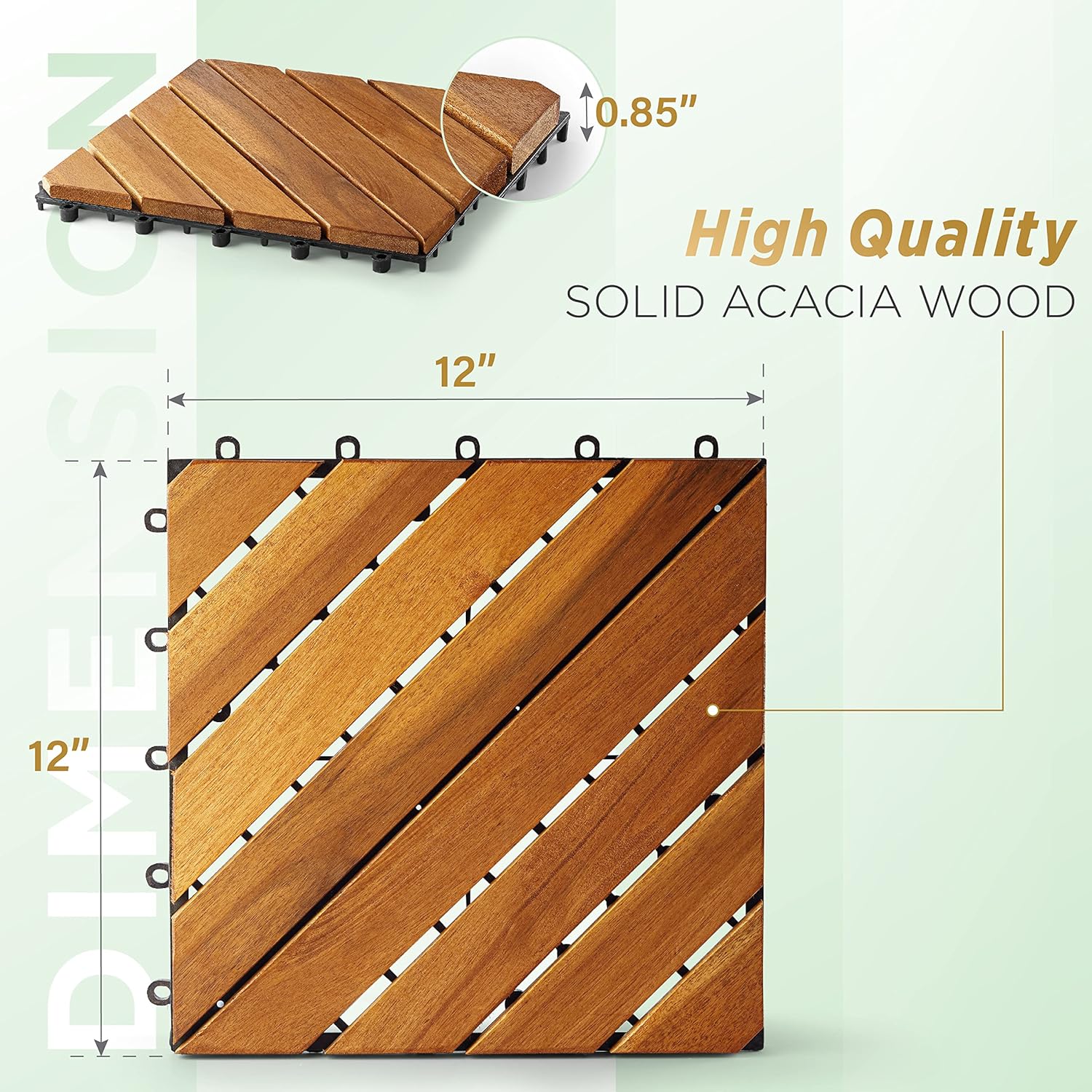 Solid Wood Interlocking Flooring Tiles (Pack of 10, 12 x 12), Acacia Deck Tiles, Floor Tiles for Both Indoor and Outdoor Use