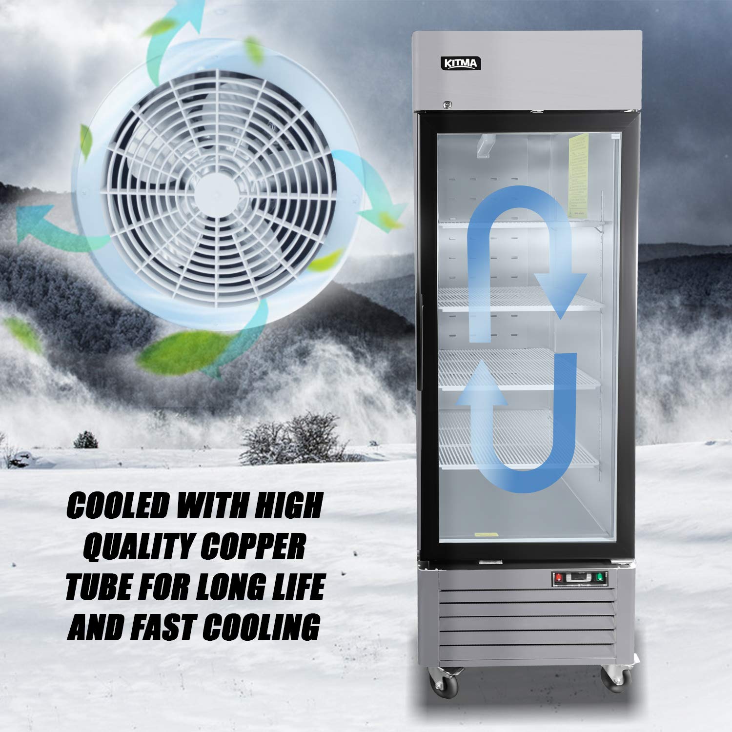 Single Glass Door Merchandiser Freezer - KITMA 19.1 Cu.Ft Merchandiser Display Case with LED Lighting for Restaurants, 0°F - 8°F
