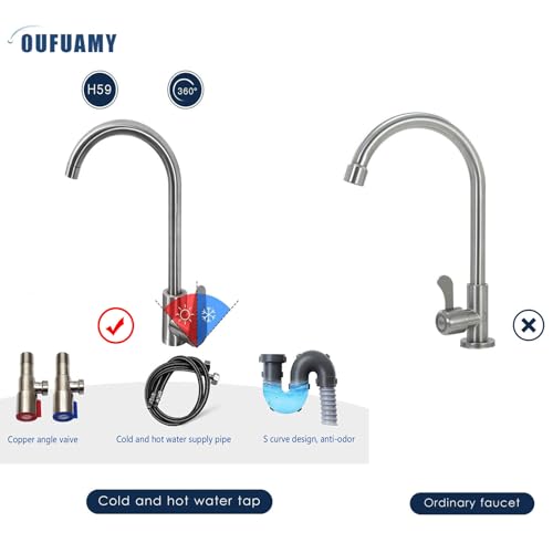 Outdoor Utility Sink Stainless Steel Double Bowl Sink Free Standing Commercial Restaurant Kitchen Sink with Hot and Cold Faucet for Laundry,Garage