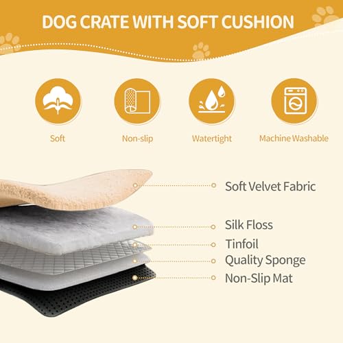 71" Dog Crate Furniture for 2 Dogs, Heavy Duty Indoor Dog Kennel TV Stand, XXL Wooden Dog Cage with Divider for Medium Large Dogs