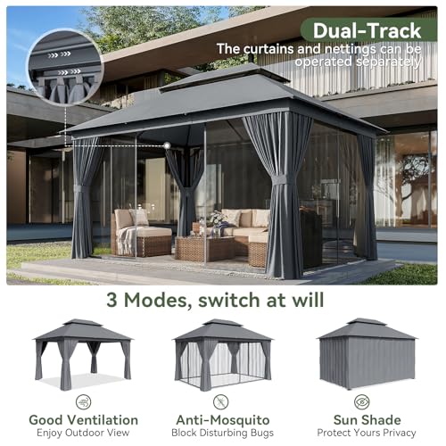 AOXUN Outdoor Gazebo for Patio 10x12, Metal Frame Canopy with Double Roofs