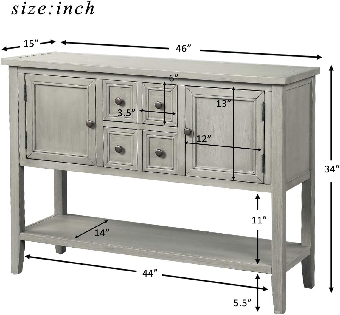 Farmhouse Vintage Console Table Sofa Table with 4 Drawers and Bottom Shelf