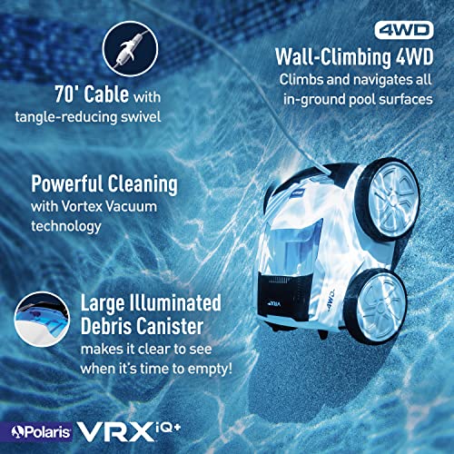 Polaris VRX iQ+ Smart Robotic Pool Cleaner with iAquaLink Control, Extra Long 70' Cable w/Tangle reducing Swivel