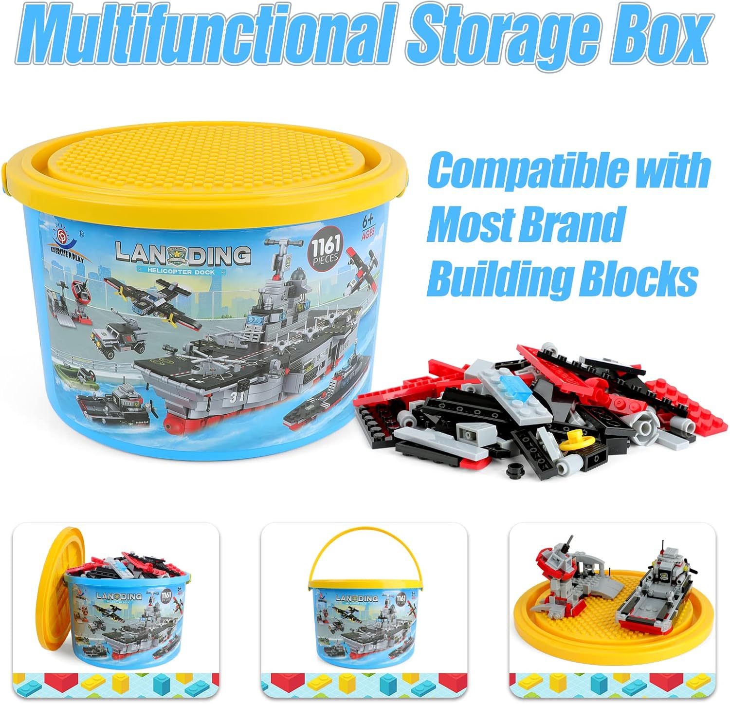 1161 Pieces Aircraft Carrier Building Blocks Set, 13 in 1 Military Battleship Model Building Toy Kit with Armored Tank, Fighter