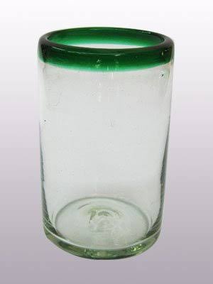 Mexican Blown Glass Drinking Glasses Emerald Green Rim (Set of 6)