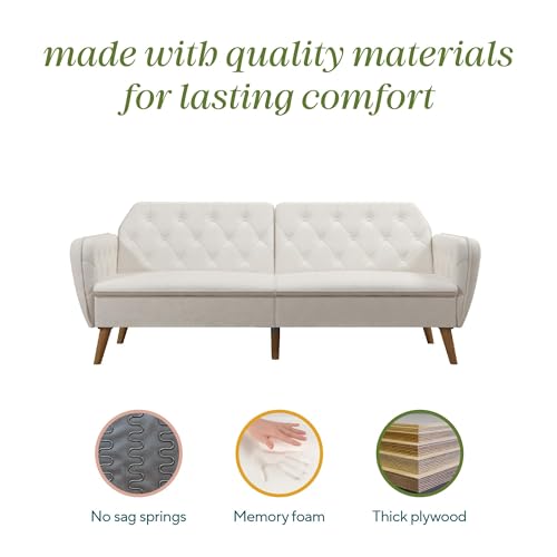 Novogratz Tallulah Memory Foam Futon, Convertible Couch, Camel Faux Leather