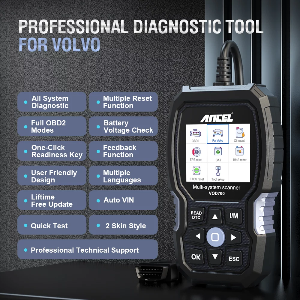 ANCEL VOD700 OBD2 Scanner for Volvo Vehicles Scan Full Systems Oil BMS EPB Reset ABS Bleeding Maintenance Service Car Code Reader Volvo Automotive
