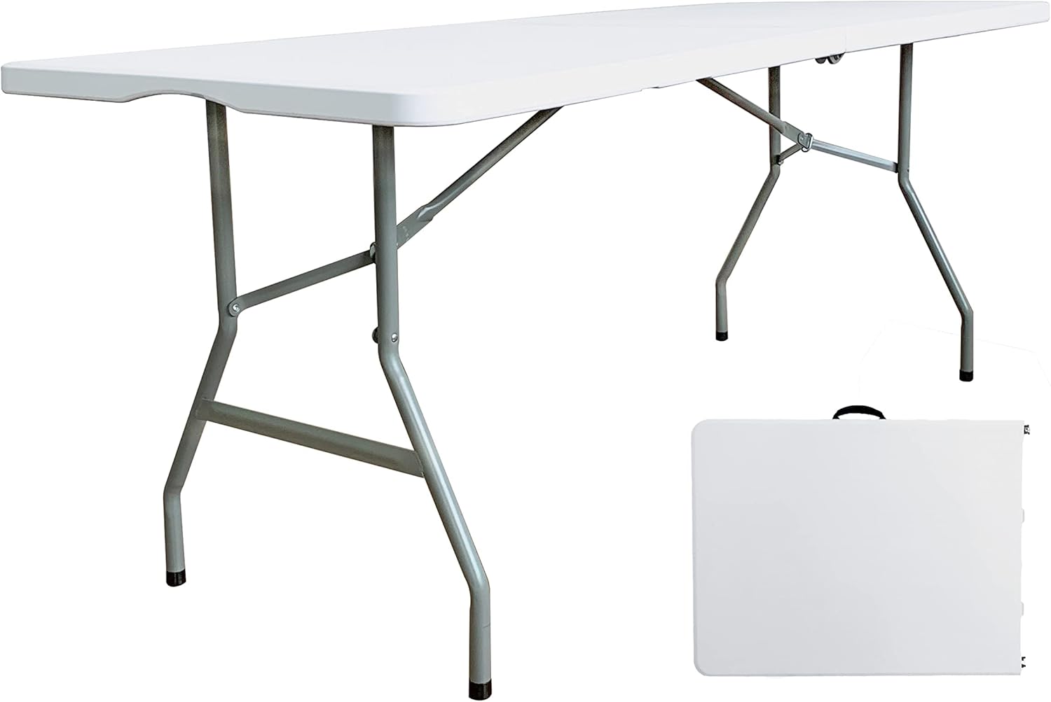 JingPieCle 4 Foot Folding Table Adjustable Height 4 ft Table Portable Plastic Dining Table Folding Utility Table 4ft Folding Card Table