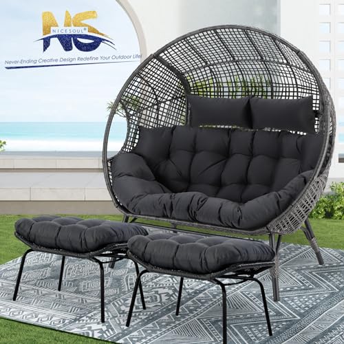NICESOUL Stationary Egg Chair Indoor Outdoor Wicker Oversized Thick Cushions Egg Shaped Loveseat Chair