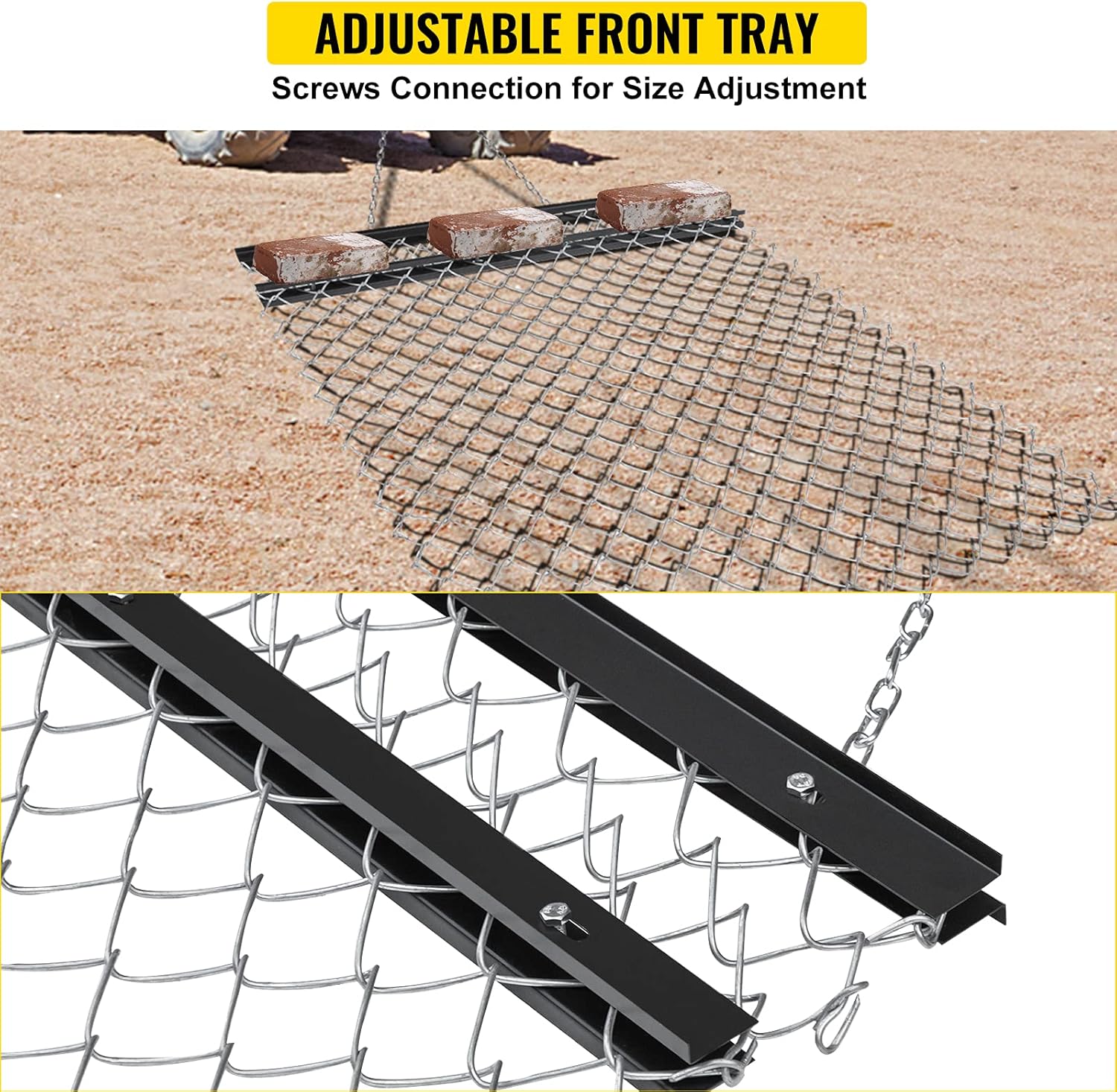 VEVOR Drag Harrow, 4' x 5' ATV Chain Harrow, UTV Tractor Attachments Field Drag Mat for Landscape Leveling or Sod Prepping
