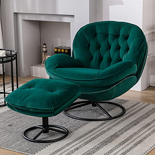 Baysitone Velvet Swivel Accent Chair with Ottoman Set, Modern Lounge Chair with Footrest, Comfy Armchair with 360 Degree Swiveling for Living Room
