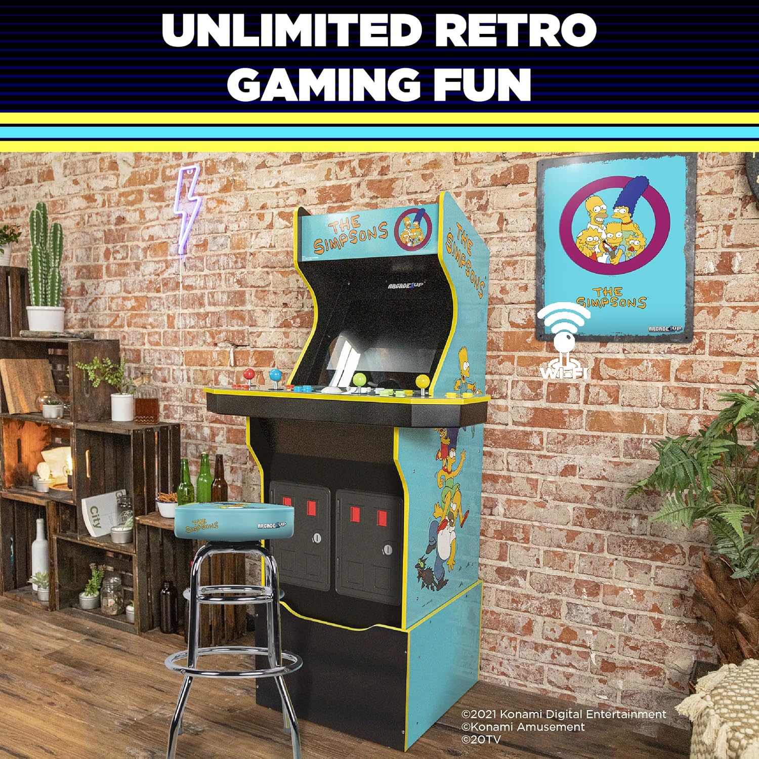 Arcade1Up The Simpsons Arcade Machine, 4-Foot — 4 Player Arcade Game Machine for Home, Live WiFi Enabled — Includes Custom Arcade Game Riser