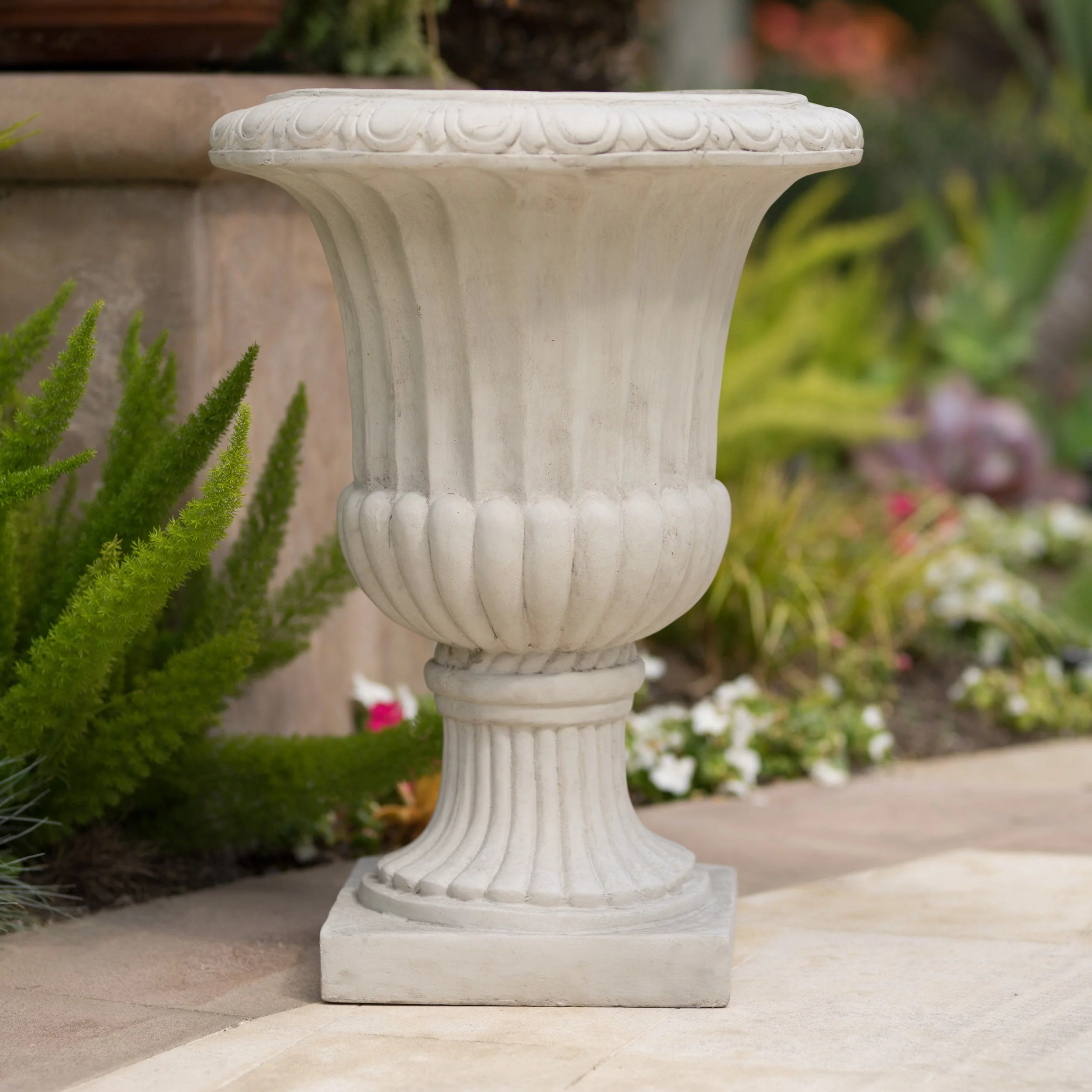 GDF Studio Antique White Italian 19 in. Concrete Urn Planter