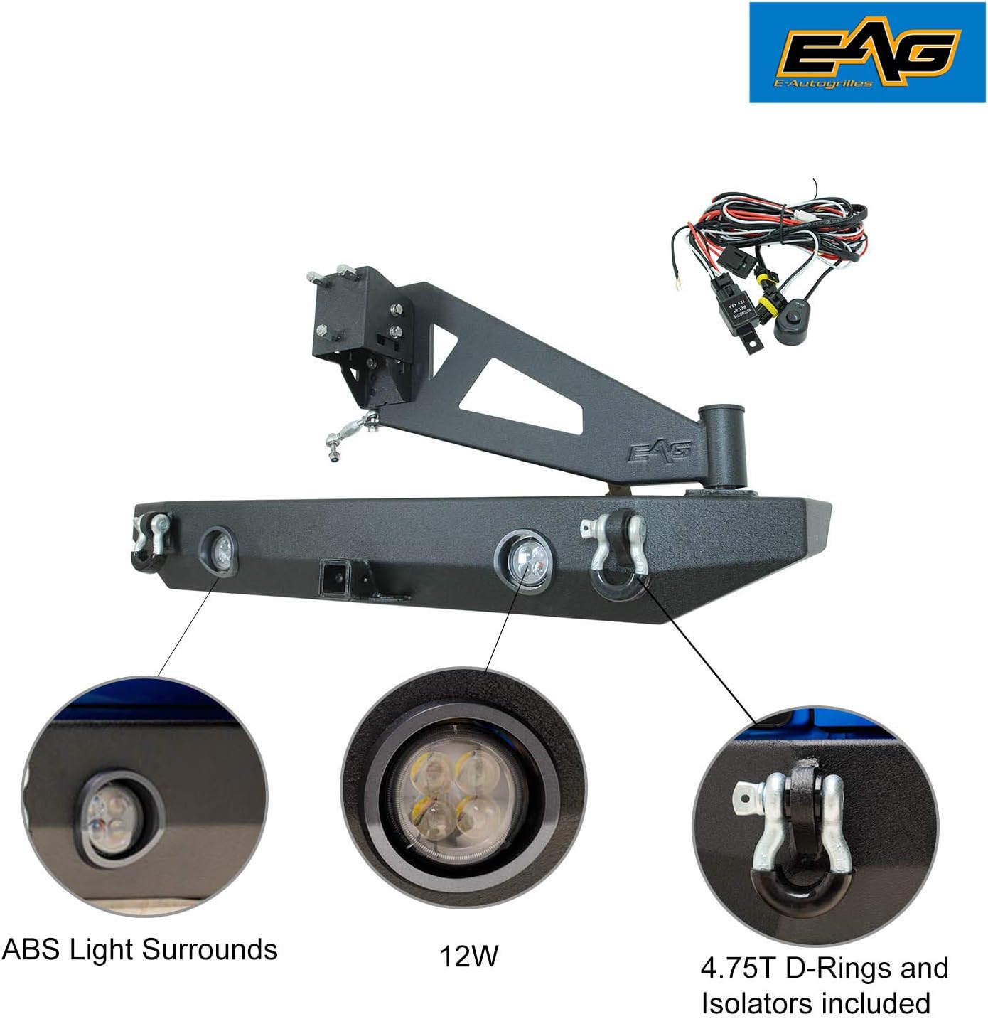 EAG Rear LED Bumper with Tire Carrier W/Linkage Fit for 07-18 Wrangler JK