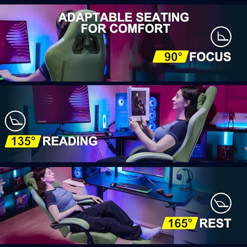 GTPLAYER Gaming Chair, Computer Office Chair with Pocket Spring Cushion, Linkage Armrests and Footrest
