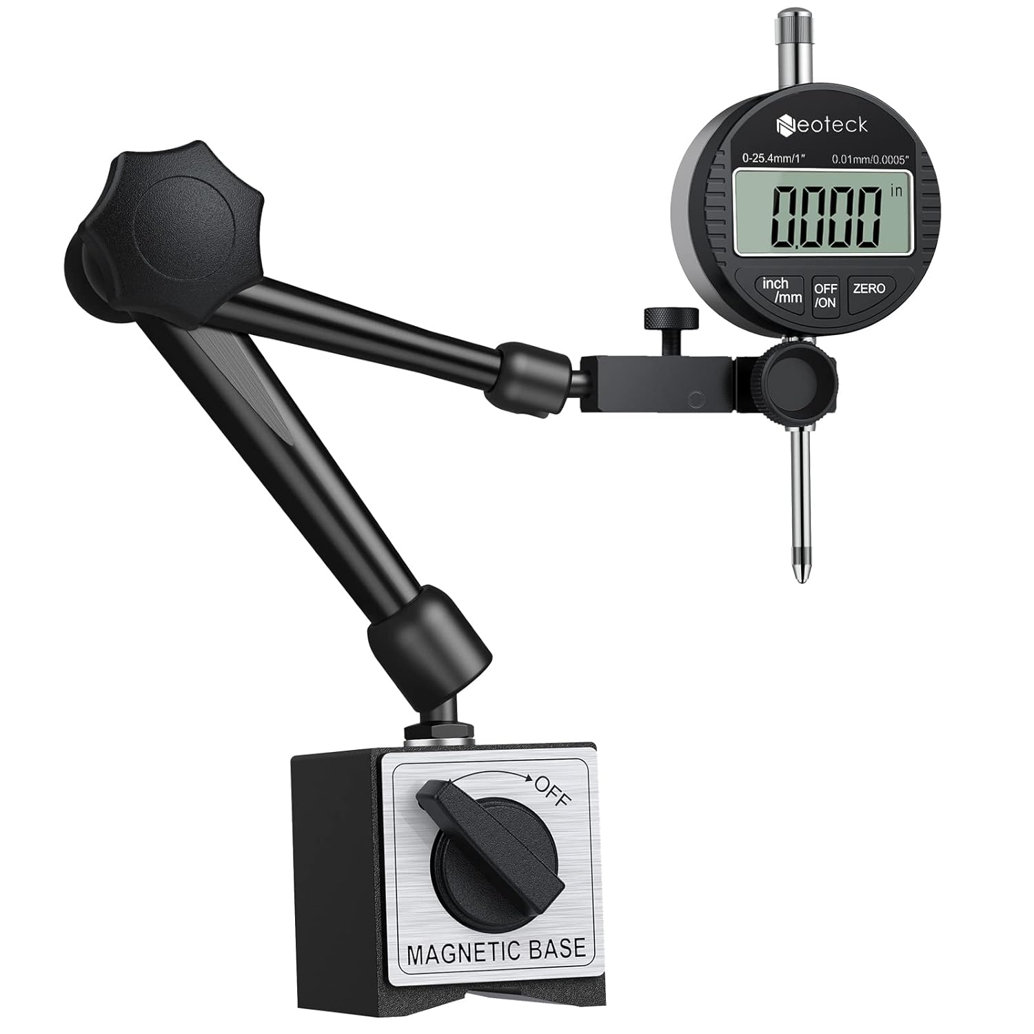 Neoteck Digital Dial Indicator Gauge and Magnetic Base Set with Storage Case, 0-1inch/ 25.4mm