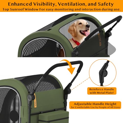 PAWZIDEA Dog Stroller for Large Dogs, Pet Stroller with Detachable Carrier for Portable Dog Crate for Car Seat, Foldable Dogs Jogger Strollers