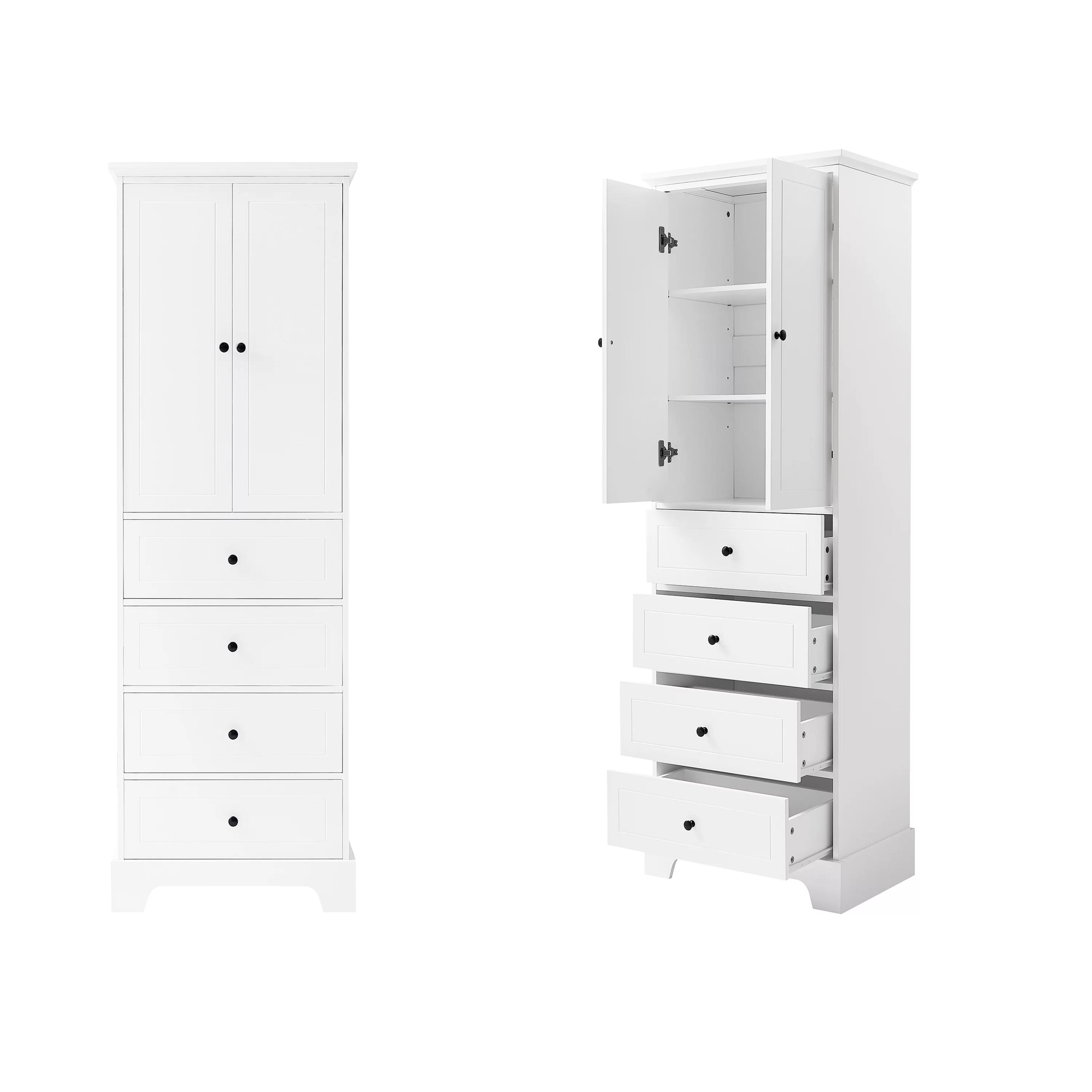 Bellemave Wooden Storage Cabinet with Adjustable Shelves and Drawers Freestanding Tall Cabinet for Bathroom, Kitchen