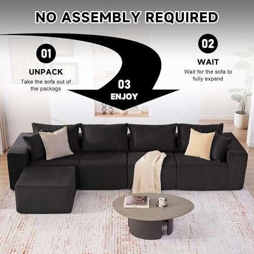 107.4" Cloud Couch Sectional, Modular Sofa with Deep Seat, Plush Corduroy L Shaped Boneless Couch, Convertible Sectional Couches for Living Room
