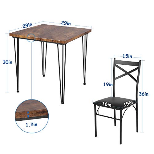 VECELO Kitchen Dining Room Table Set with 2 Chairs for Small Space, Apartment,Metal Steel Frame