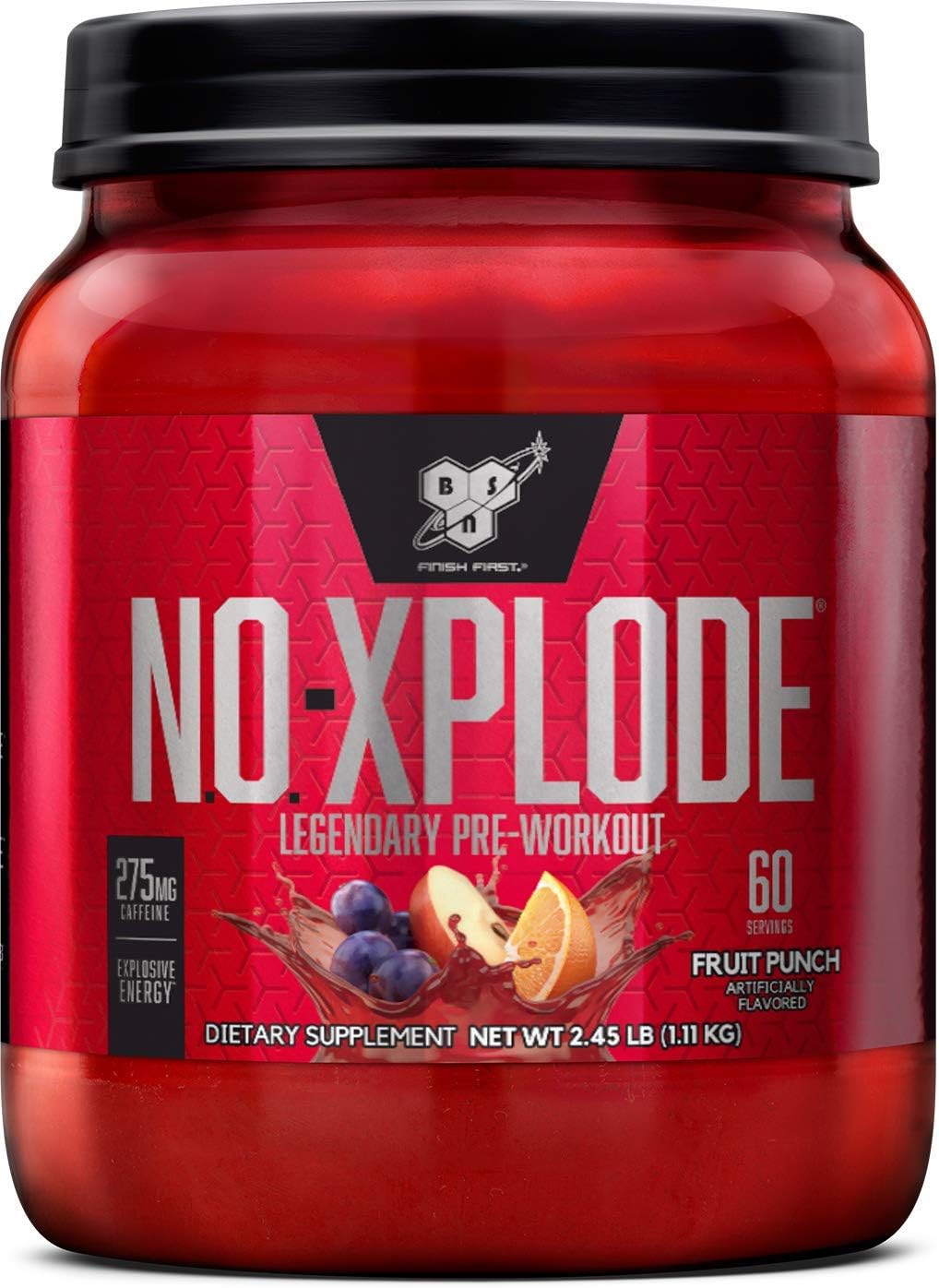 BSN N.O.-XPLODE Pre Workout Supplement with Creatine, Beta-Alanine, and Energy, Flavor: Fruit Punch, 60 Servings Pack of 2