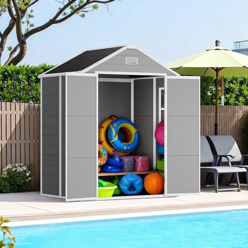NicBex 6×5 Resin Outdoor Storage Shed with Floor & Window– All-Weather Lockable Small Tool Shed
