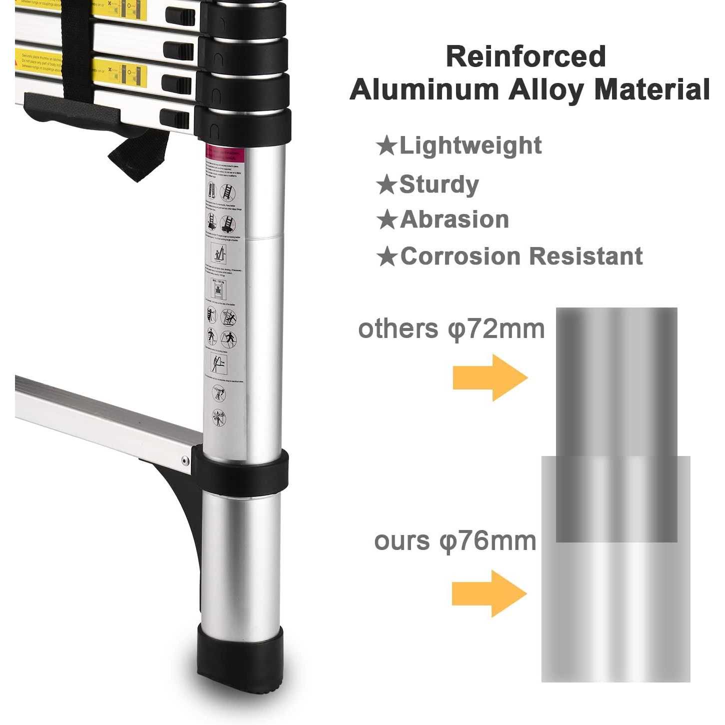 Telescoping Ladder SocTone Aluminum Lightweight Extension Ladder with 2 Triangle Stabilizers - Shop Hardware Tools Online Store