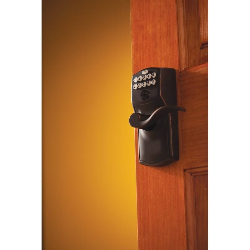 Schlage FE595 CAM/ACC Camelot Keypad Flex-Lock Entry Leverset with Accent Lever Antique Brass