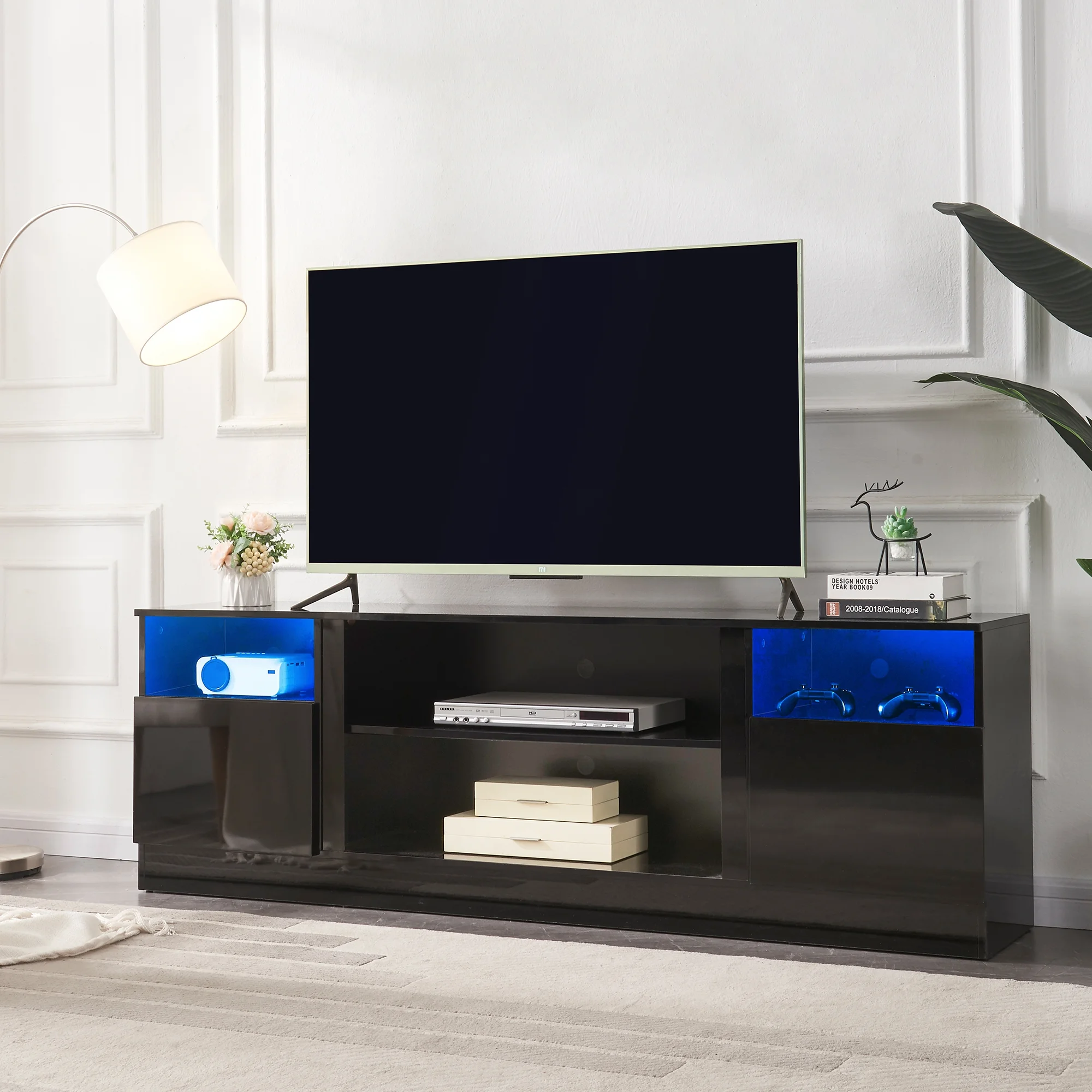 Whalefall Fireplace TV Stand with 36" Electric Fireplace, LED Light Entertainment Center