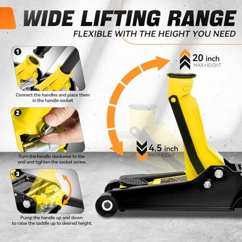 Auto Dynasty 4 Ton Low Profile Floor Jack, Heavy Duty Steel Hydraulic Car Jack with Dual Pistons Quick Lift Pump, Hydraulic Racing Floor Jack