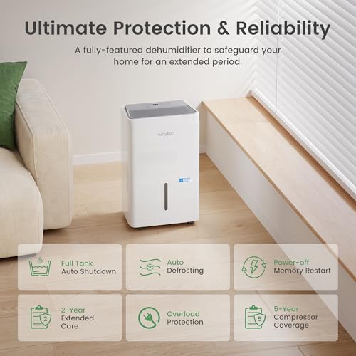 Waykar 80 Pint Energy Star Dehumidifier for Home, Basement, Large Rooms up to 5,000 Sq. Ft. - Auto Defrost, Ultra Quiet(40 dB), Auto Comfort Mode