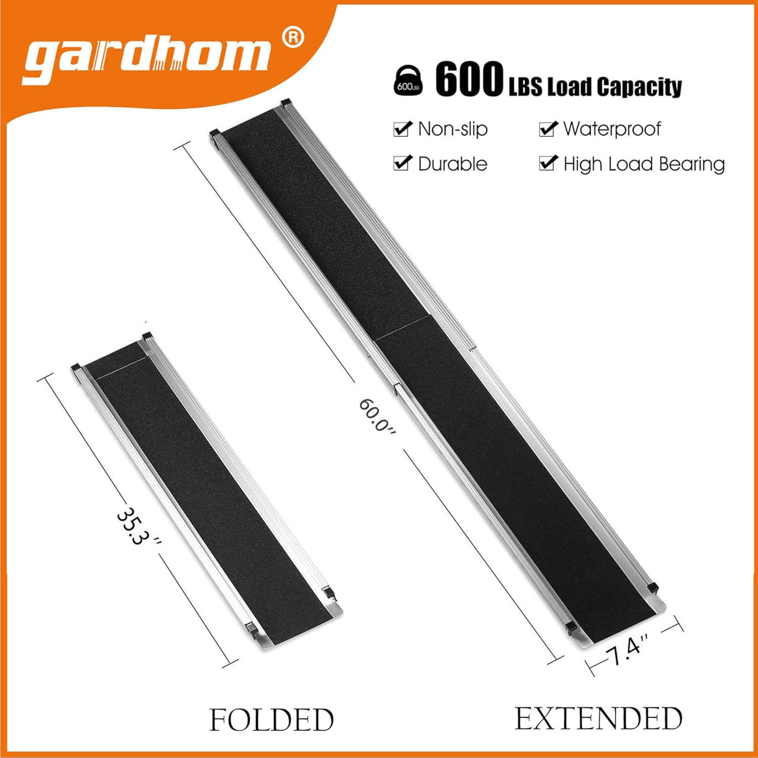 Wheelchair Ramps for Steps, gardhom 5FT Folding Portable Traction Antiskid Aluminum Loading Ramp-2 Section Telescopic for Scooters Car Doorways