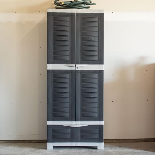 Sunnydaze Lockable Storage Cabinet – Indoor or Outdoor Utility Storage Cabinet with 3 Adjustable Shelves - 57.5" H – Garage, Office, Home