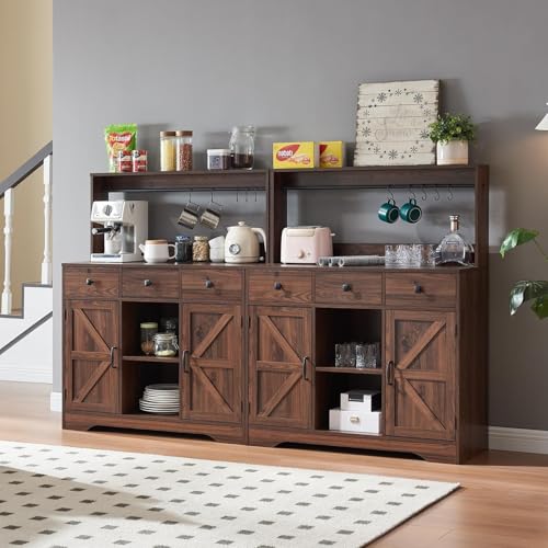 Wnutrees 39" Farmhouse Coffee Bar Cabinet with 3 Drawers and Charging Station