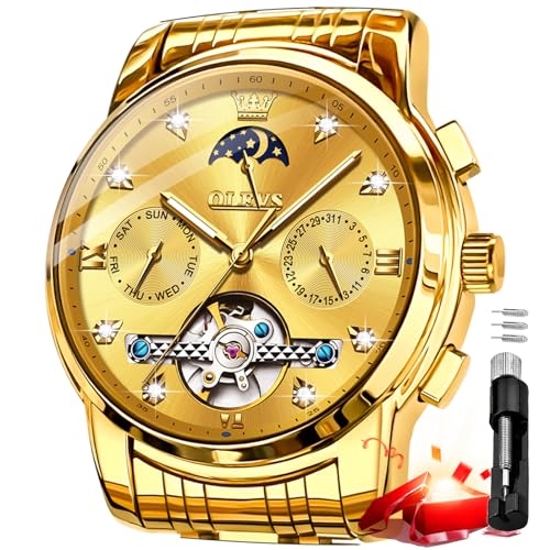OLEVS Mens Automatic Watches Self-Winding Luxury Diamond Stainless Steel Wrist Watch for Men