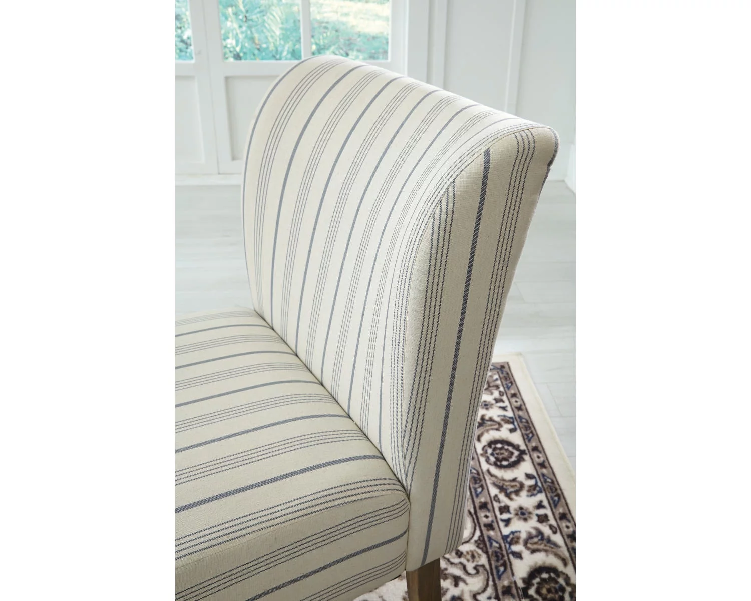 Signature Design by Ashley Triptis Casual Armless Accent Chair, Cream with Blue Pinstripe