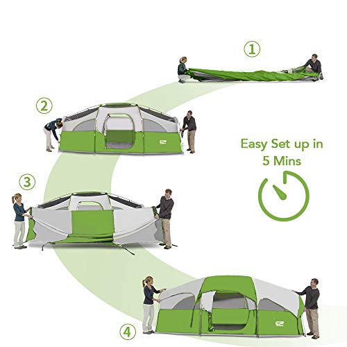 CAMPROS CP Tent 8 Person Camping Tents, Weather Resistant Family Tent, 5 Large Mesh Windows, Double Layer, Divided Curtain for Separated Room