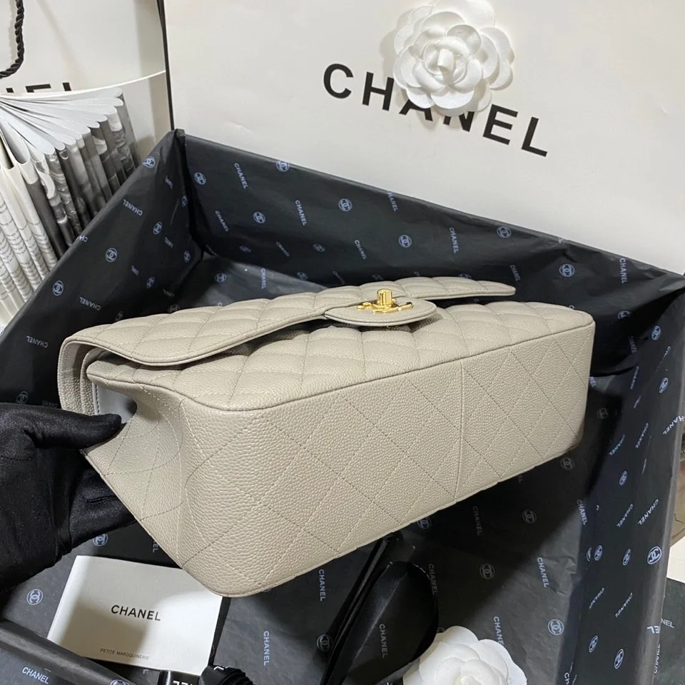 Chanel Large Classic Handbag Gold Hardware Grey For Women, Women&rsquo;s Handbags, Shoulder Bags 11.8in/30cm