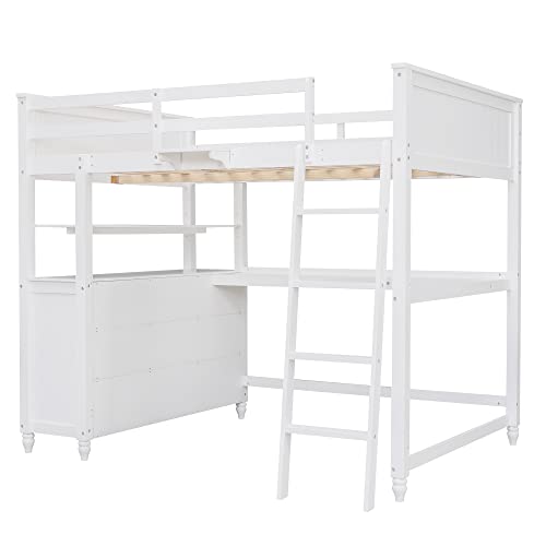 Harper & Bright Designs Full Loft Bed with Desk and Wardrobe,Solid Wood Loft Bed Frame Full with Storage Drawers for Kids Teens Adults