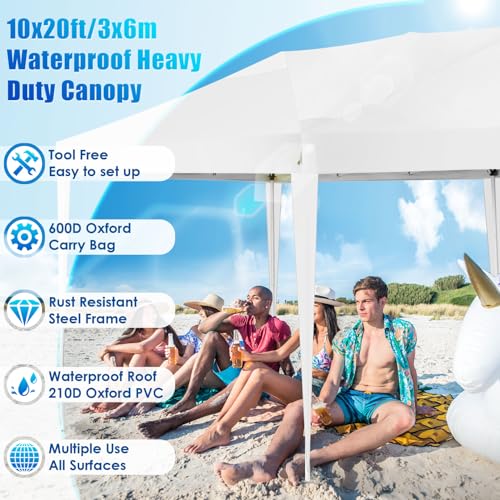 COBIZI Canopy 10x20 Pop Up Canopy Tent with 6 Sidewalls Party Tents for Parties Weddings Backyard Waterproof Canopy Outdoor Commercial Canopy Event