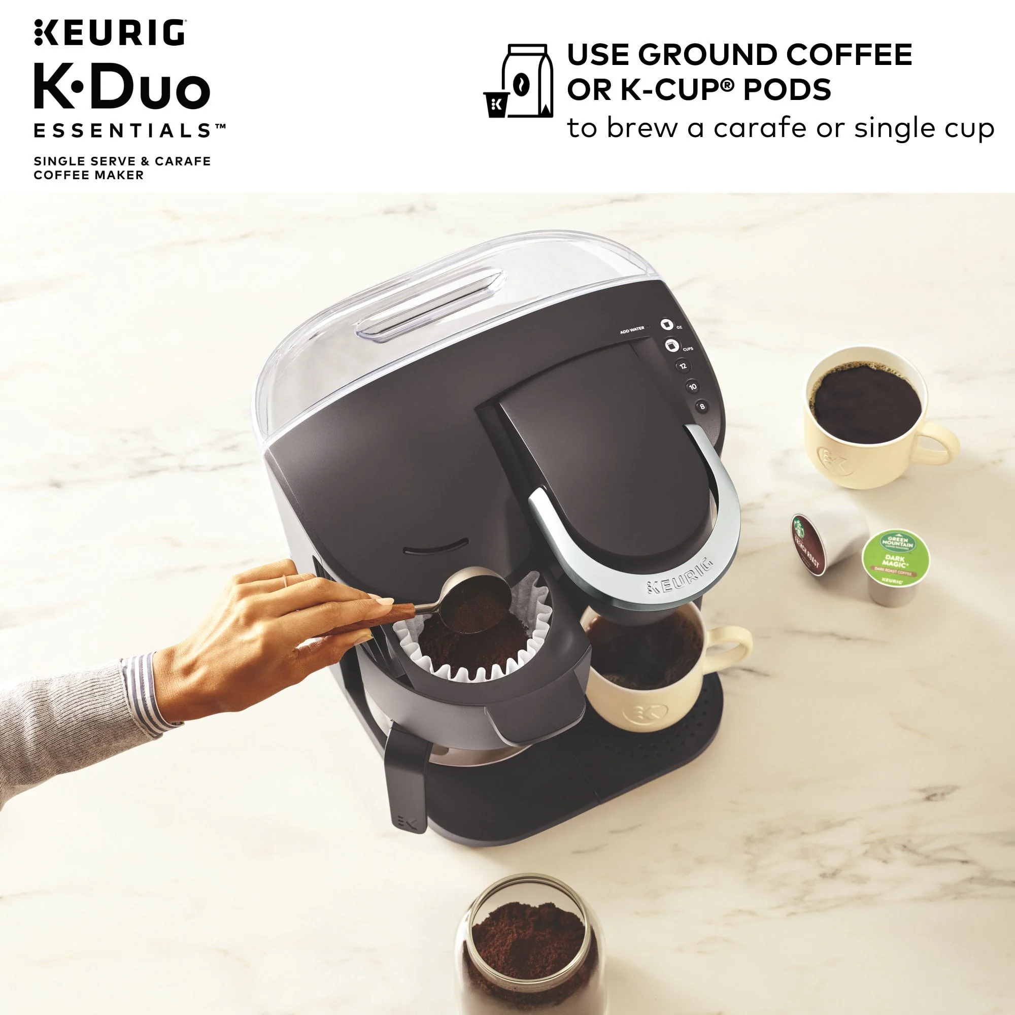 Keurig K-Duo Essentials Coffee Maker, with Single Serve K-Cup Pod and 12 Cup Carafe Brewer, Black