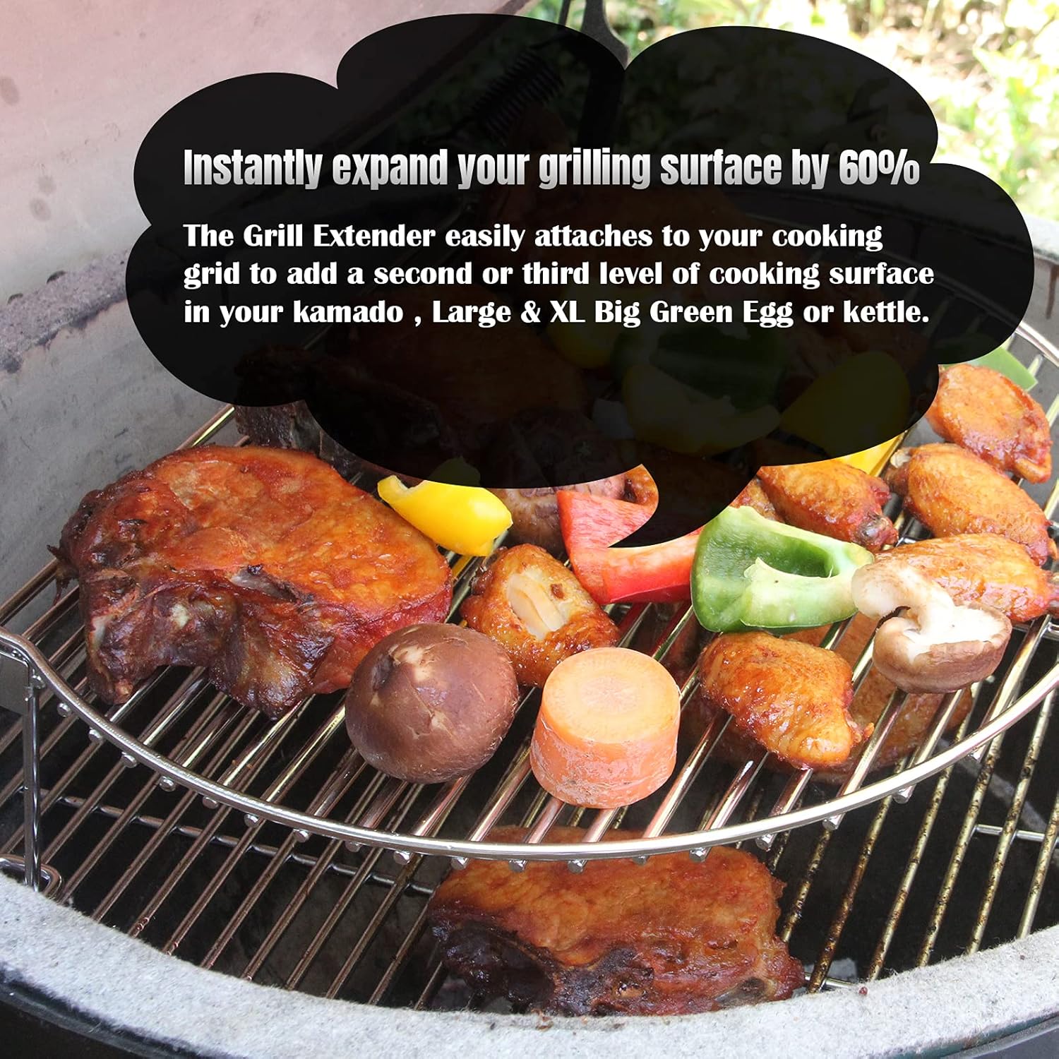 Dracarys Grill Stack Rack for Big Green Egg Stainless Steel BBQ Lover Gifts Fit Large & XL Big Green Egg, Kamado Joe,18" or Bigger Diameter Grill